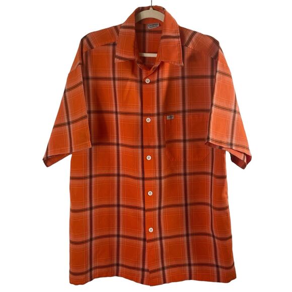 Vintage Caltop Mens Plaid Short Sleeve Orange button up Shirt XL Old School 90s - Picture 1 of 11